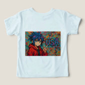 Bold Red Anime USA Graphic T-Shirt (デザイン裏面)