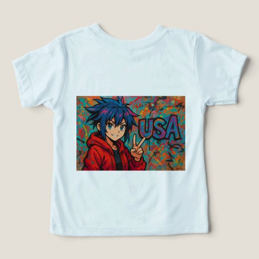 Bold Red Anime USA Graphic T-Shirt (デザイン裏面)