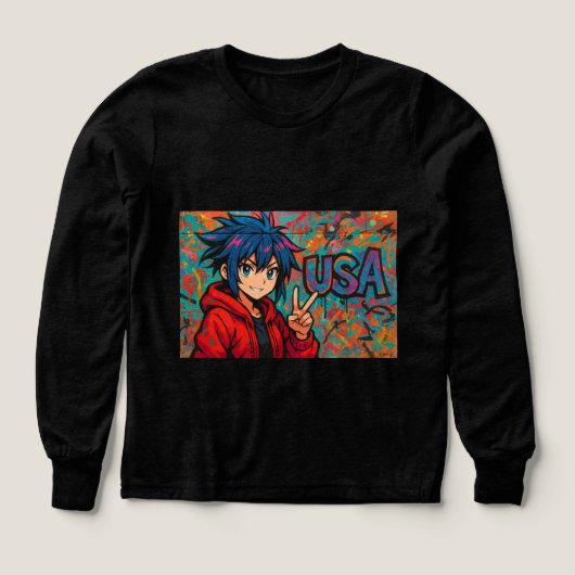 Bold Red Anime USA Graphic T-Shirt (デザイン正面)
