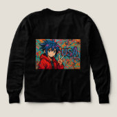 Bold Red Anime USA Graphic T-Shirt (デザイン背面)