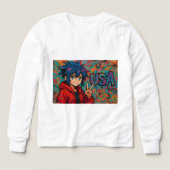 Bold Red Anime USA Graphic T-Shirt (デザイン正面)