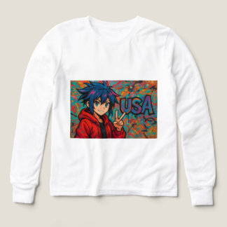 Bold Red Anime USA Graphic T-Shirt
