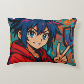 Bold Red Anime USA Graphic T-Shirt アクセントクッション (裏面)