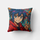 Bold Red Anime USA Graphic T-Shirt クッション (裏面)