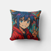 Bold Red Anime USA Graphic T-Shirt クッション (正面)