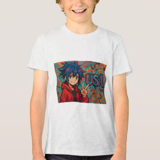 Bold Red Anime USA Graphic T-Shirt トライブレンドＴシャツ