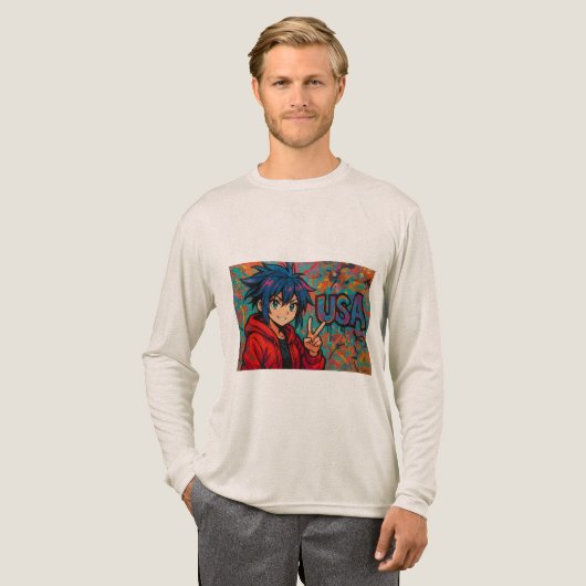Bold Red Anime USA Graphic T-Shirt トライブレンドＴシャツ (正面全体)