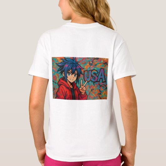Bold Red Anime USA Graphic T-Shirt Tシャツ (裏面)