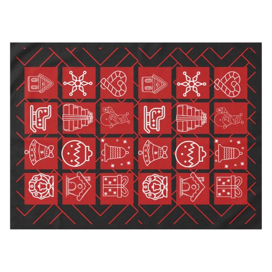 Bold Red & Black Geometric Christmas Tablecloth テーブルクロス (正面(横))