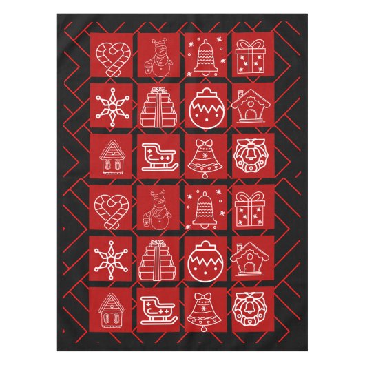 Bold Red & Black Geometric Christmas Tablecloth テーブルクロス (正面)