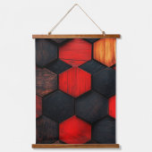 Bold Red Black Hexagon Wood Texture Geometric 吊り下げ型タペストリー (正面)