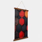 Bold Red Black Hexagon Wood Texture Geometric 吊り下げ型タペストリー (傾斜あり)