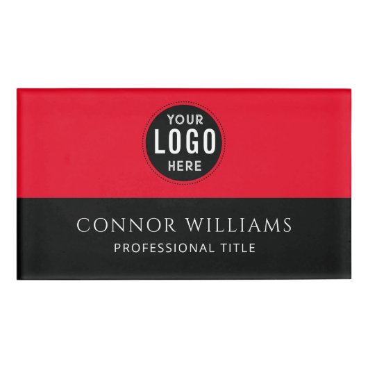 Bold Red Black Logo Name Tag Magnetic 名札 (正面)
