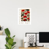 Bold Red & Black Retro Poppies Floral ポスター (ホームオフィス)