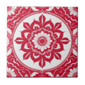 Bold Red Floral Mandala Tile タイル (正面)