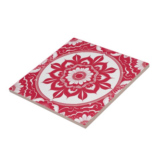 Bold Red Floral Mandala Tile タイル (側面)