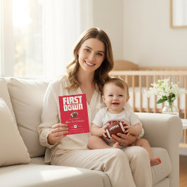 Bold Red Football First Birthday Party Invite 招待状