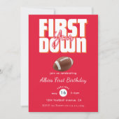 Bold Red Football First Birthday Party Invite 招待状 (正面)