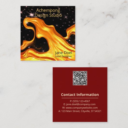 Bold Red Gold Wave Abstrac – Creative Entrepreneur スクエア名刺 (正面/裏面)