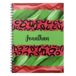 Bold Red & Green Animal Print Personalized ノートブック