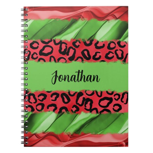 Bold Red & Green Animal Print Personalized ノートブック (正面)