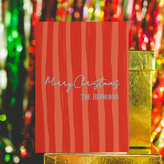 Bold Red Hand-drawn Stripe Photo Christmas シーズンカード