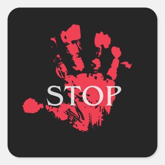 Bold Red Handprint "STOP" Warning Symbol – Activis スクエアシール (正面)