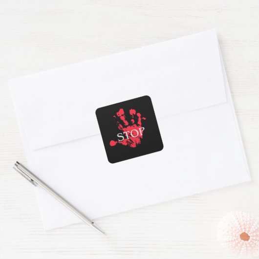 Bold Red Handprint "STOP" Warning Symbol – Activis スクエアシール (封筒)