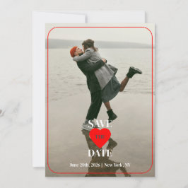 Bold red heart save the date セーブザデート