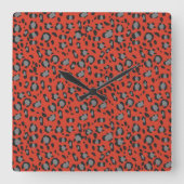 Bold Red Leopard Animal Print Glam 1 スクエア壁時計 (正面)