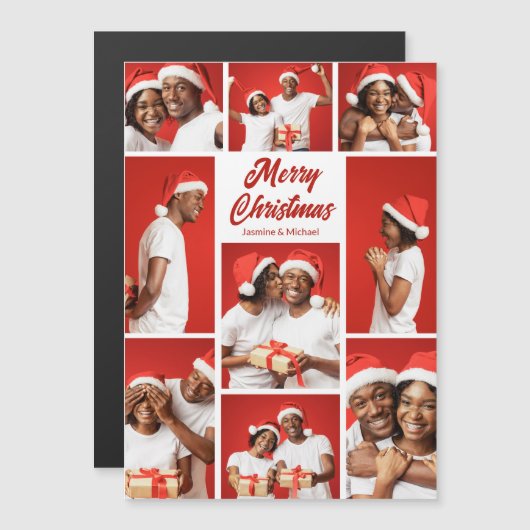 Bold Red Merry Christmas Photo Collage Magnet Card (正面/裏面)