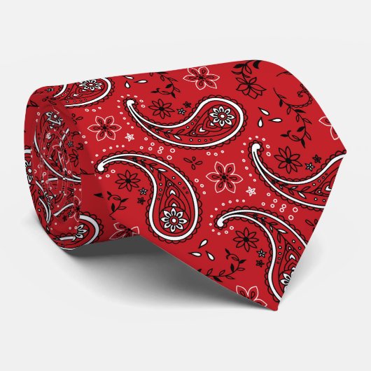 Bold Red Paisley Pattern with Floral Accent ネクタイ (ロール)