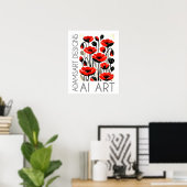 Bold Red Poppy Flowers Modern Botanical Art ポスター (ホームオフィス)
