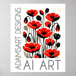 Bold Red Poppy Flowers Modern Botanical Art ポスター