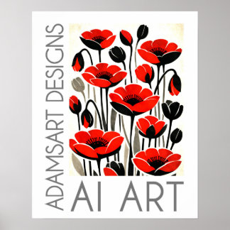 Bold Red Poppy Flowers Modern Botanical Art ポスター