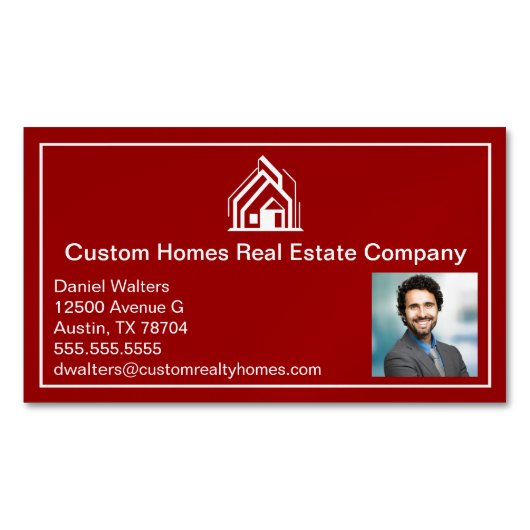 Bold Red Real Estate Company Realtor Photo マグネット名刺 (正面)