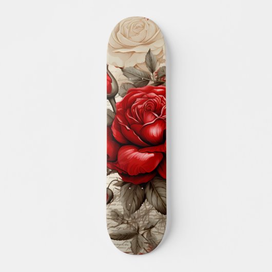 Bold Red Rose Decoupage Inspired Collage スケートボード (正面)
