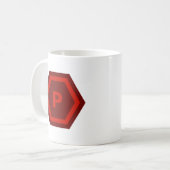 Bold Red Single Letter Monogram in Hexagons コーヒーマグカップ (正面左)