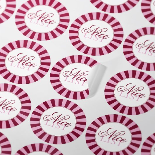 Bold red  stripe Nice list Christmas Party sticker ラウンドシール
