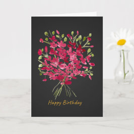 Bold Red Watercolor Floral Bouquet Birthday Card カード