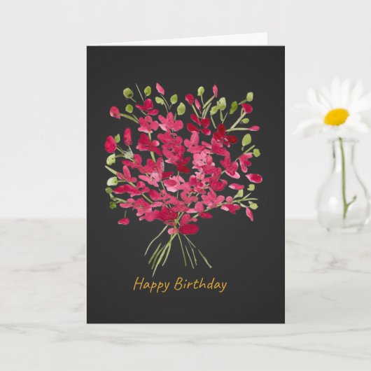 Bold Red Watercolor Floral Bouquet Birthday Card カード (小さな植物)