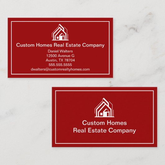 Bold Red White Real Estate Company House 名刺 (正面/裏面)