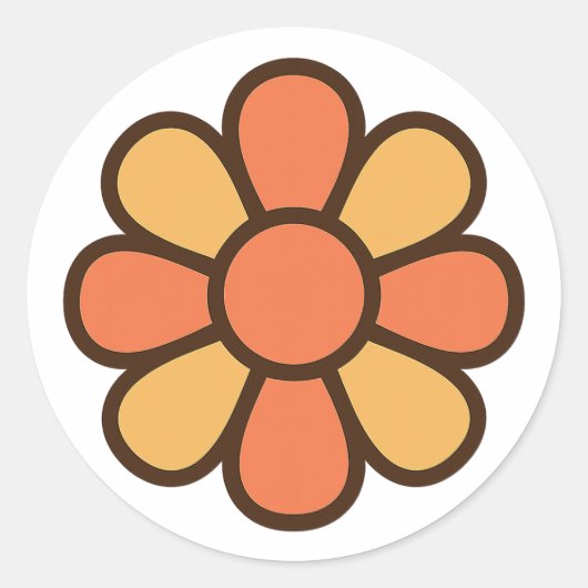 Bold Retro Daisy Sticker ラウンドシール (正面)