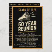 Bold Retro Megaphone 50 Year High School Reunion 招待状 (正面/裏面)