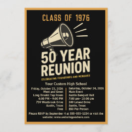 Bold Retro Megaphone 50 Year High School Reunion 招待状