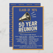 Bold Retro Megaphone 50 Year High School Reunion 招待状 (正面/裏面)
