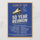 Bold Retro Megaphone 50 Year High School Reunion 招待状 (正面)