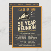 Bold Retro Megaphone 50 Year High School Reunion 招待状 (正面/裏面)