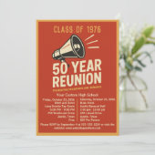 Bold Retro Megaphone 50 Year High School Reunion 招待状 (スタンド正面)