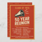Bold Retro Megaphone 50 Year High School Reunion 招待状 (正面/裏面)